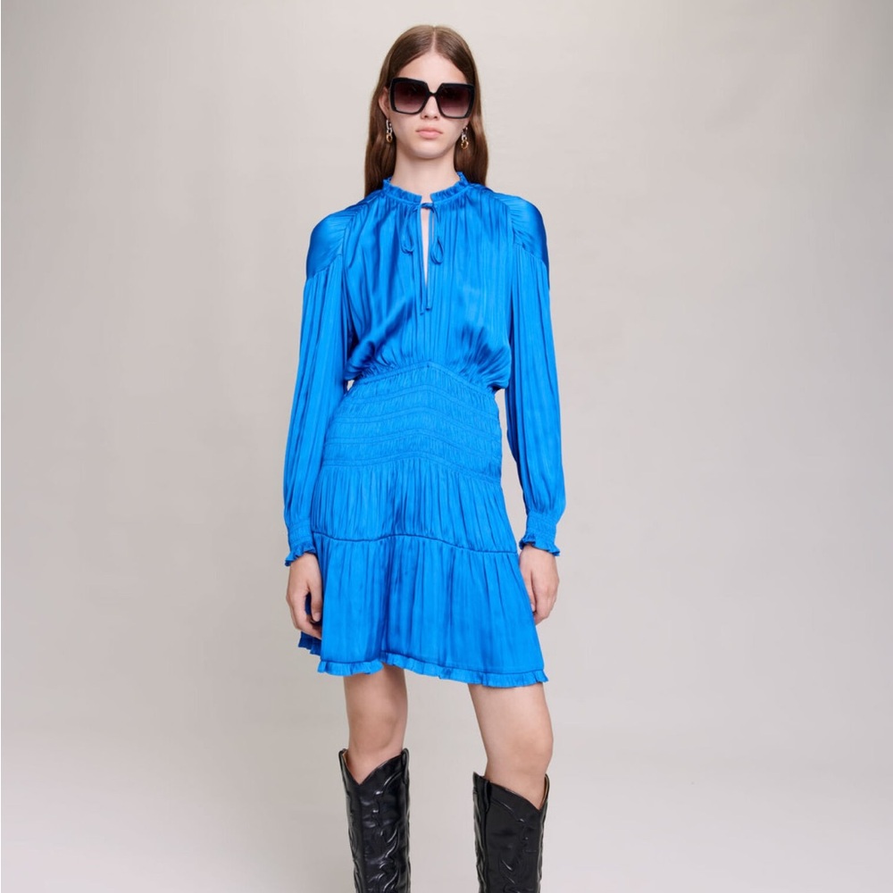 Maje Royal Blue Smocked Dress